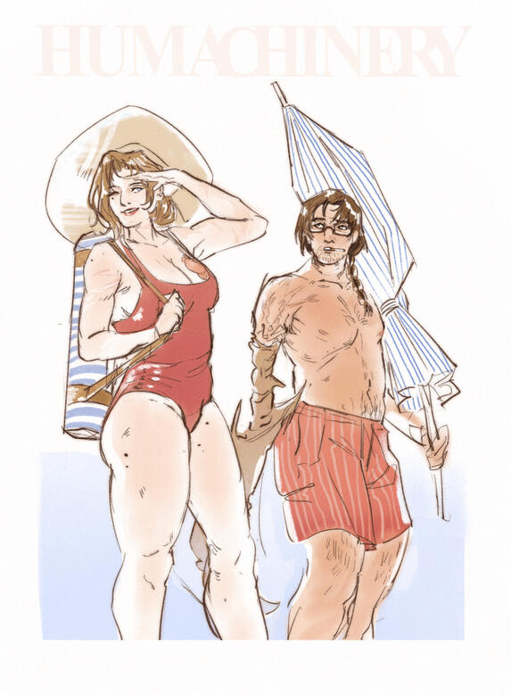 coloured full body sketch + props